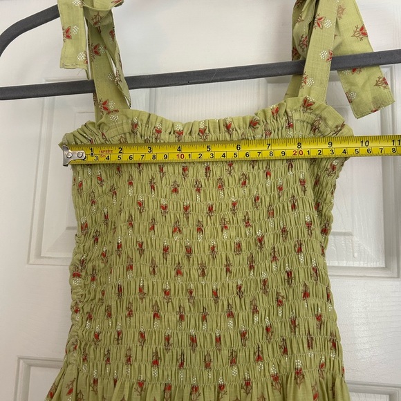 CB Positano Floral Green Tiered Tie Straps Midi Maxi Dress Cottagecore - Picture 3 of 8